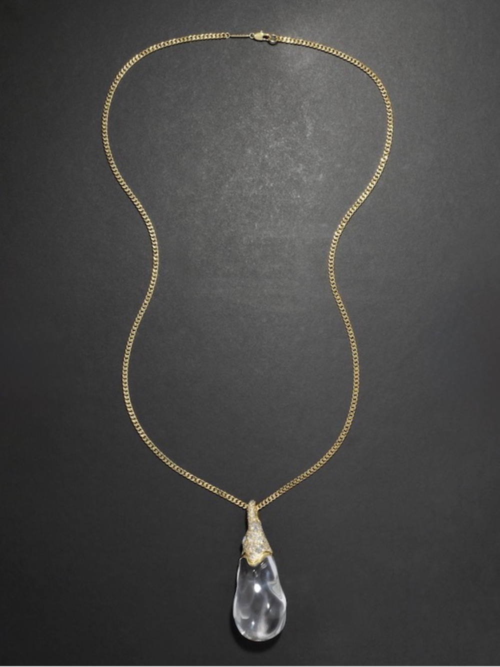 NEW Alexis Bittar Liquid Lucite Crystal Pavé Teardrop Necklace Gold JN28